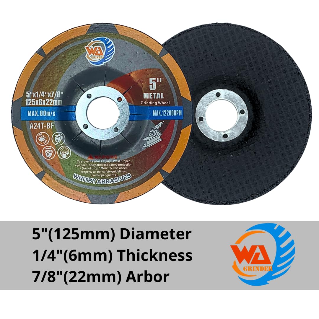 25 PACK 5" x 1/4" x 7/8" Industrial Grade Depressed Center Grinding Wheels for Angle Grinder