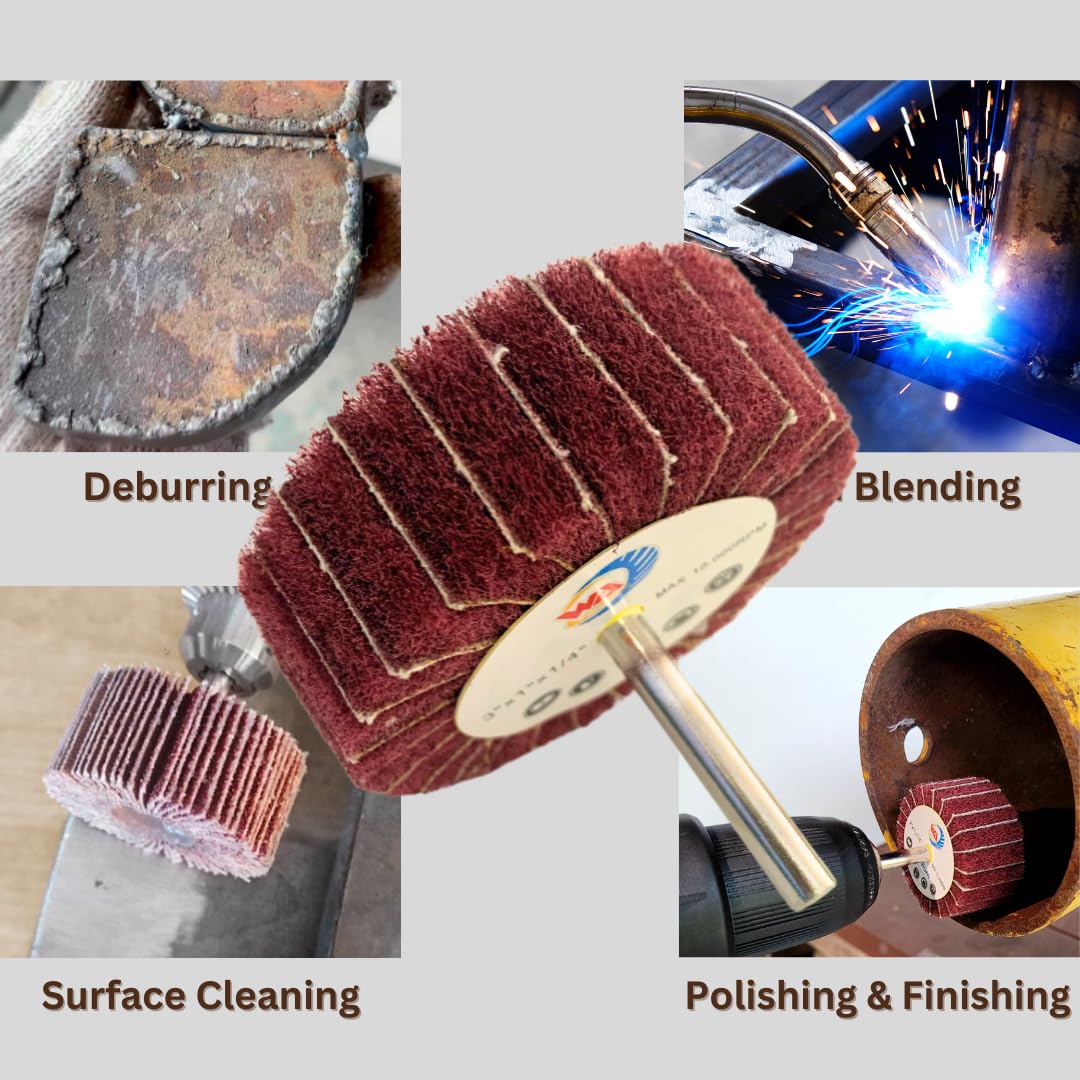 5 PAQUETES de Discos Abrasivos Montados de 3" pulgadas con Vástago de 1/4", Rojo Mediano 3"x1"x1/4", Lijadora para Lijar y Acabar, Usado en Taladros/Amoladoras de Matriz, Elimina Óxido y Pulir, Trabajos en Metal/Madera (5 PIEZAS)