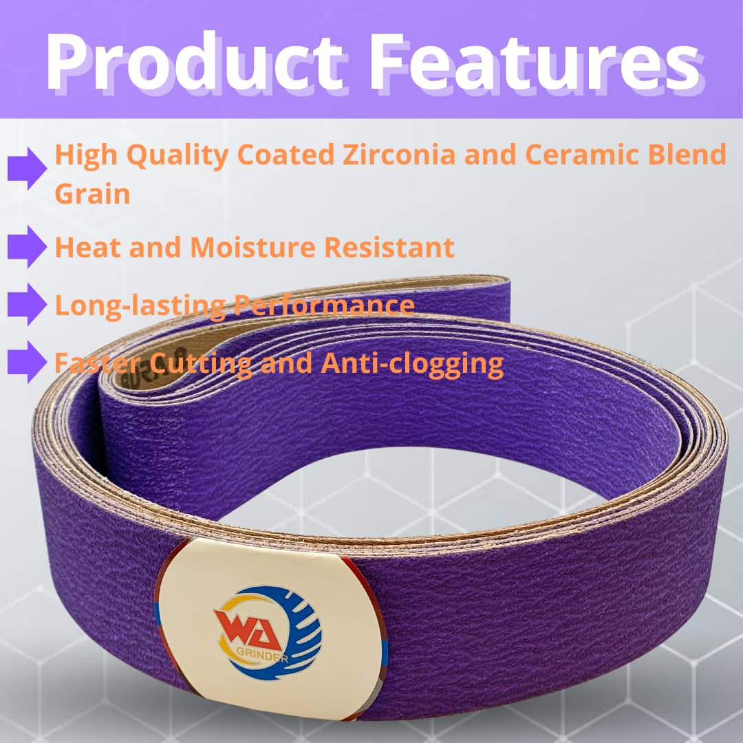 WA 5PCS - 2"x72" Cinta de lija de zirconio/cerámica morada para pulido de metales