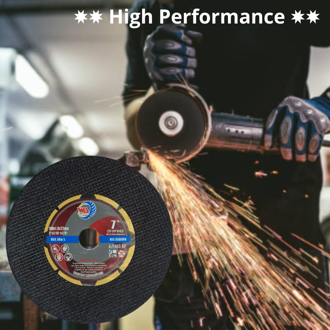 WA PAQUETE DE 10 - Disco de corte de 7"x1/16 x7/8" pulgadas para metal y acero inoxidable, Discos de corte para amoladora angular, Diámetro de 7 pulgadas, Eje de 7/8 pulgadas, Corte agresivo