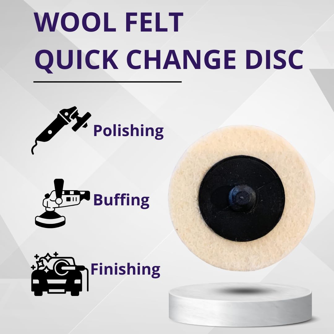 MEULEUSE WA LOT DE 10 - Disque de ponçage en laine de 2 pouces, disque à changement rapide/à verrouillage/mâle de type R en feutre de laine, disques de polissage de surface, avec tige de 1/4 pouce pour perceuse, meuleuse droite, outils rotatifs
