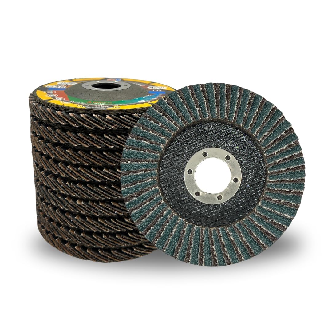 Lot de 10 disques à lamelles WA GRINDER 115 x 22 mm, 36 grains, en zircone et oxyde d'aluminium haute densité, disques de ponçage industriels, pour meuleuse d'angle, grain grossier 36, Type 27