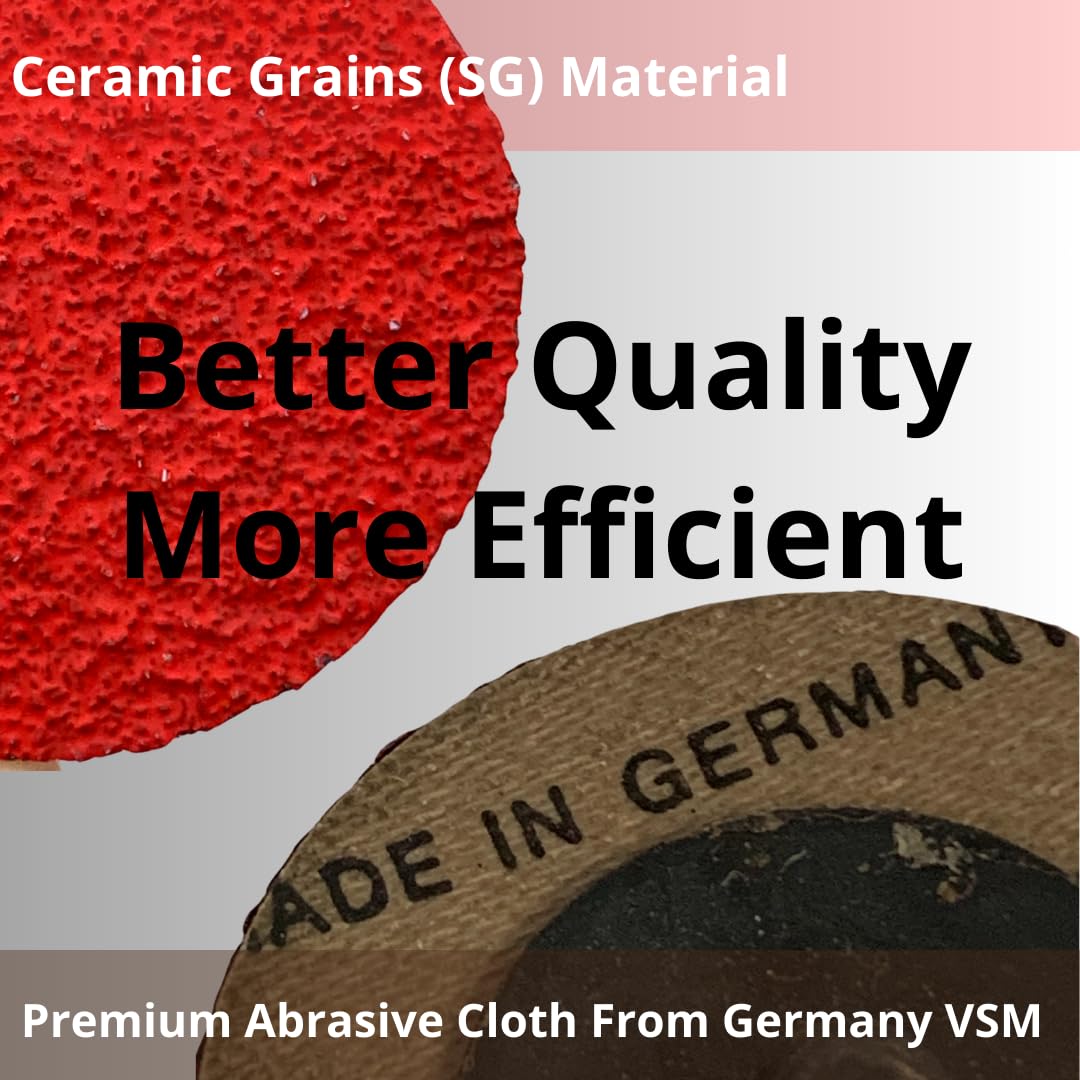 Lot de 25 disques abrasifs céramiques à changement rapide de 2", grain céramique 36 de type R/TR VSM pour meuleuse droite