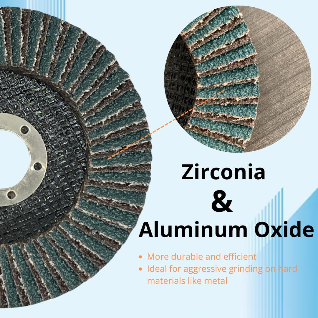 WA 10PACK- Disco de láminas jumbo de óxido de circonio y aluminio de alta densidad de 5" x 7/8", grano 40, rueda de lijado y esmerilado de grado industrial premium, para amoladora angular con corte agresivo, grano grueso 40, tipo 27
