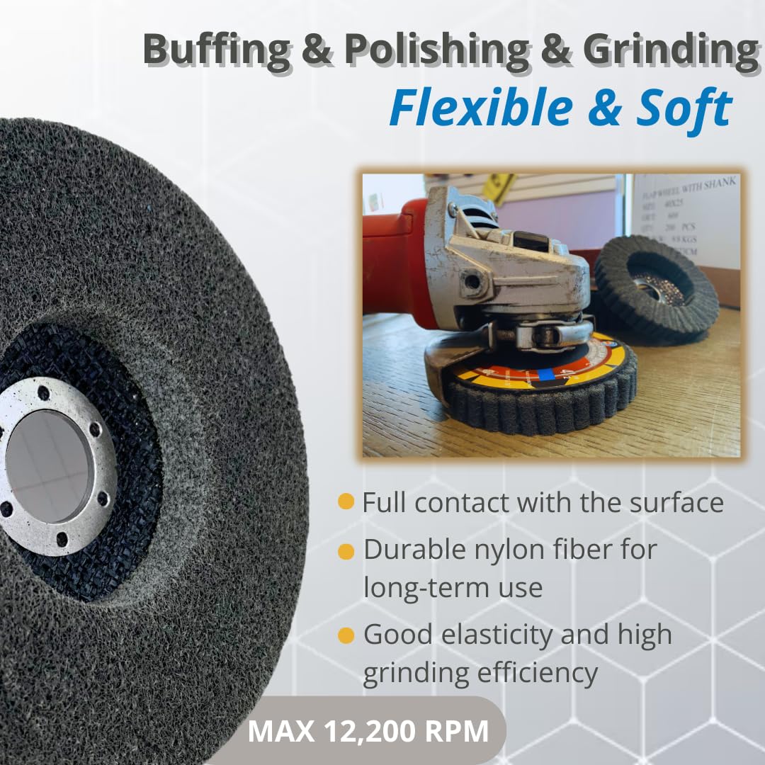 WA GRINDER 5PCS - Rueda de pulido de fibra de nailon de 5" x 7/8", Discos de pulido, desbarbado y acabado para amoladora angular, Disco de preparación de superficies para metales y plásticos, Grano 240, Gris