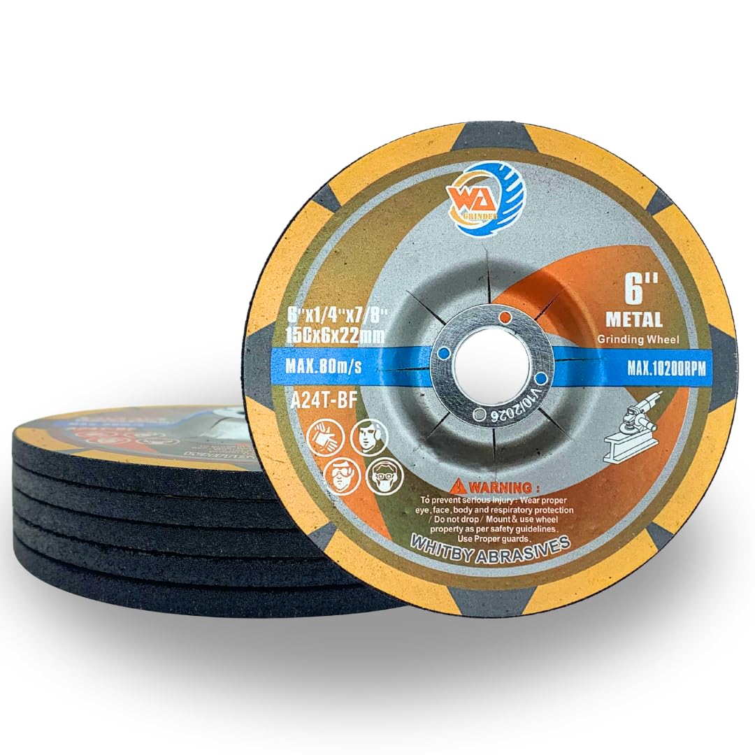 Whitby Abrasives 6 inch depressed center grinding wheels for metal, 5 pack