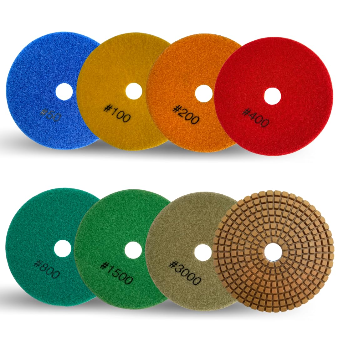 WA 11 unidades de almohadillas de pulido de diamante de 4 pulgadas, granos surtidos (50# -3000#), juego de pulido en húmedo para granito/piedra/hormigón/mármol (4 pulgadas)