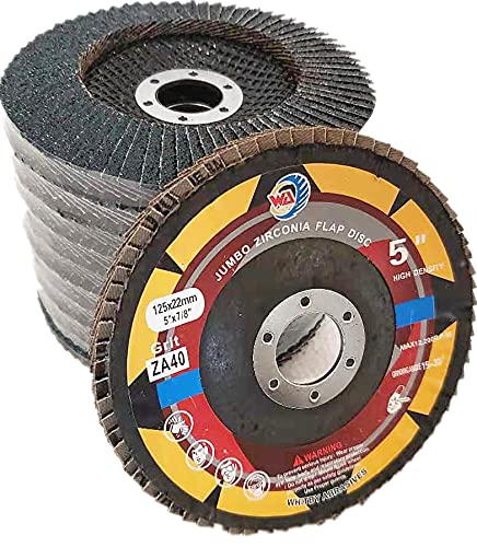 WA 10PACK - Disques à lamelles professionnels VSM Zirconia 40# de 5" x 7/8" pour ponceuse d'angle, coupe agressive, 5 pouces T27 (GRAIN 40)