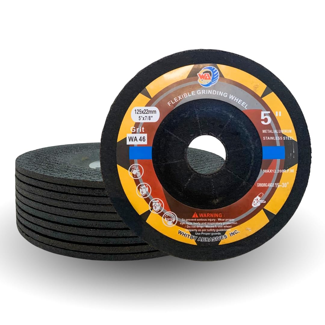 Whitby Abrasives 5 inch flexible 46 grit grinding wheels for metal, 10 pack
