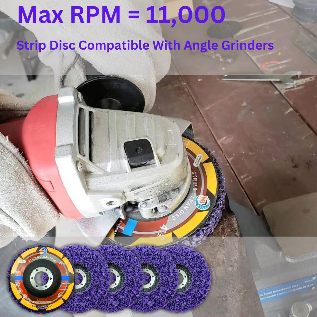 WA 5PCS - Discos para Decapar y Limpiar de 4 1/2" para Amoladora Angular, Disco Morado de Fácil Decapado, Tratamiento de Superficies de Alta Resistencia, Eliminación de Óxido, Pintura, Pegamento, Descalcificación (Grueso), 4 1/2" x 7/8", RPM MÁX 11,000