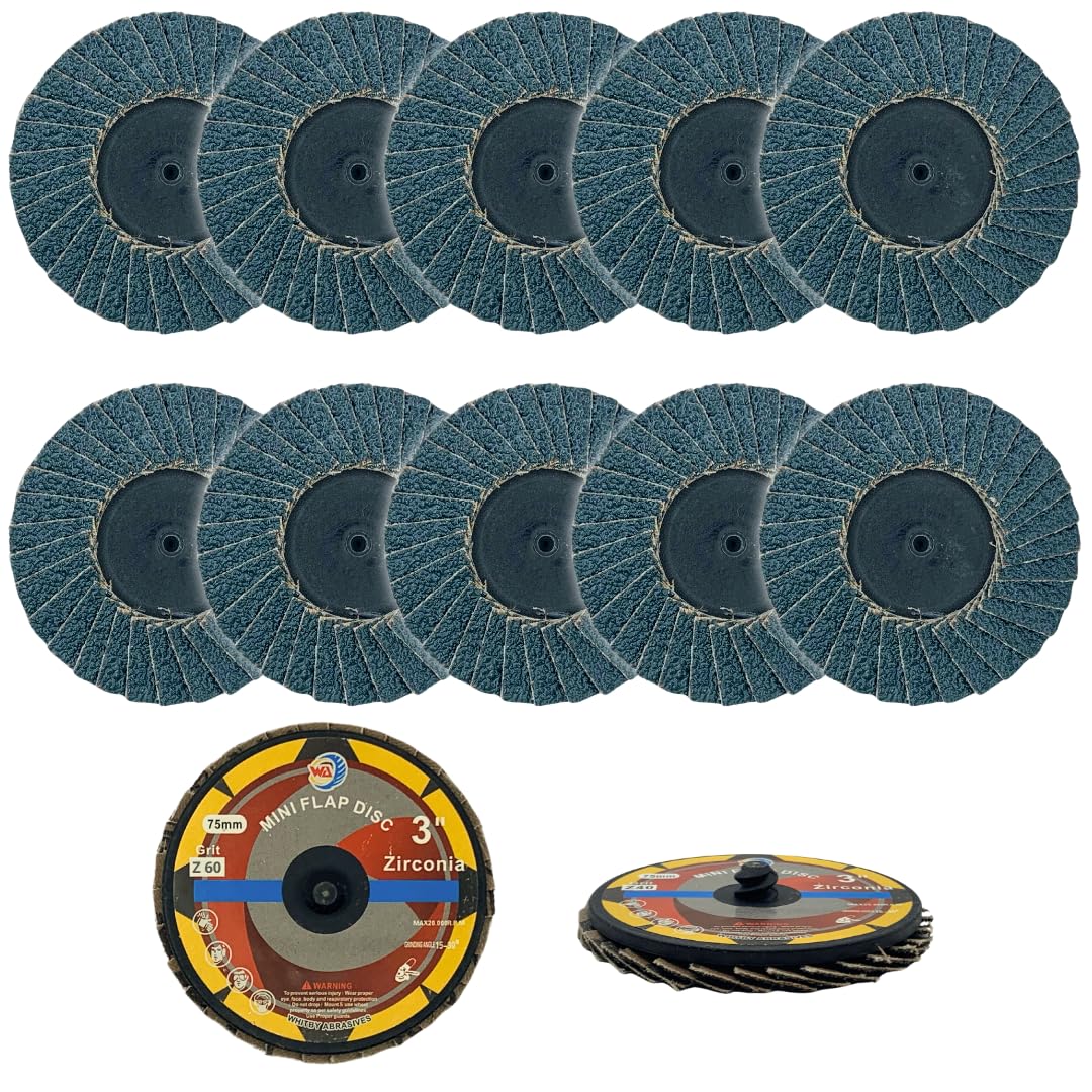 Whitby Abrasives 3 inch roll lock mini zirconia flap discs, 60 grit, 10 pack
