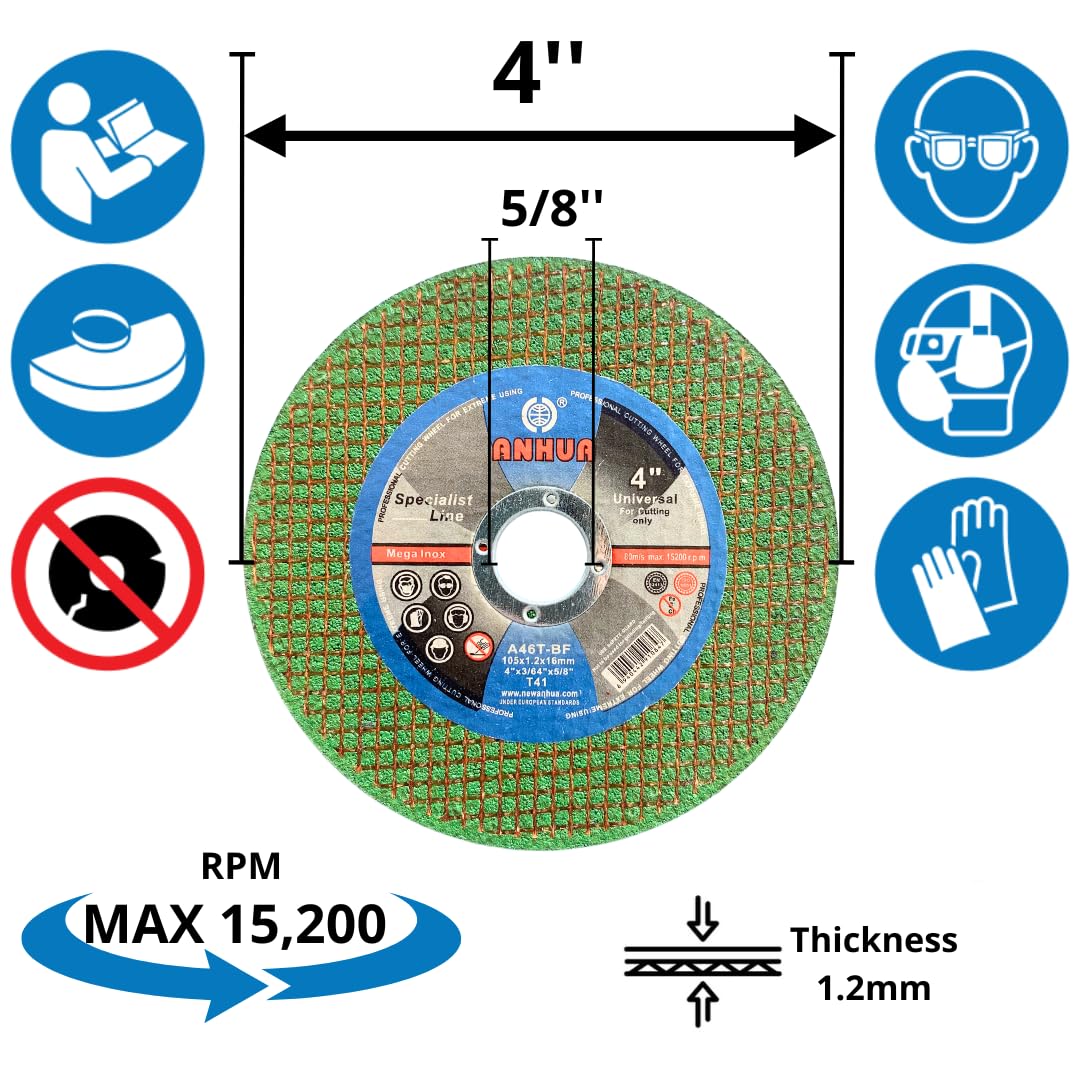 Paquet de 25 - Disques de coupe 4" pour métal, alésage 5/8", acier inoxydable, alliage d'aluminium et disques de tronçonnage en cuivre utilisés sur meuleuse d'angle 4"x3/64 x5/8" (Vert - Extra coupant)
