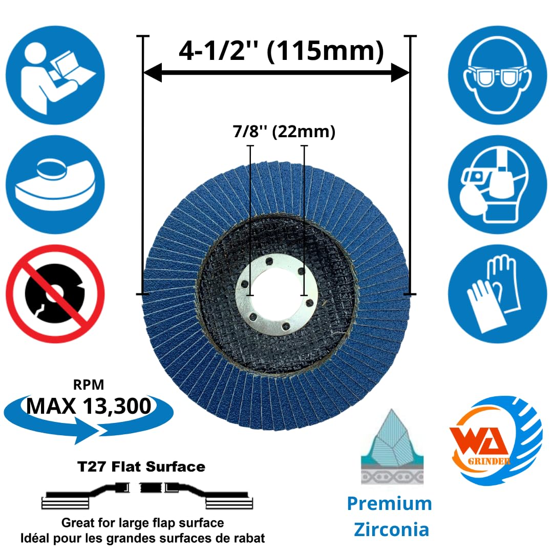 4-1/2" x 7/8" Zirconia Type 29 Flap Discs for Metal & Stainless Steel