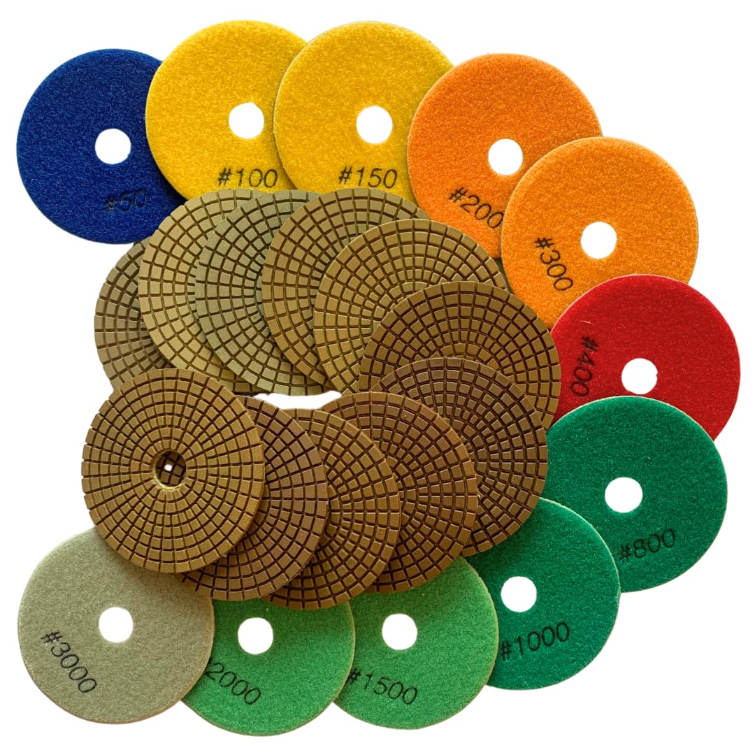 Whitby Abrasives 4 inch diamond wet polishing pads, 50 to 3000 grit, 11 pack