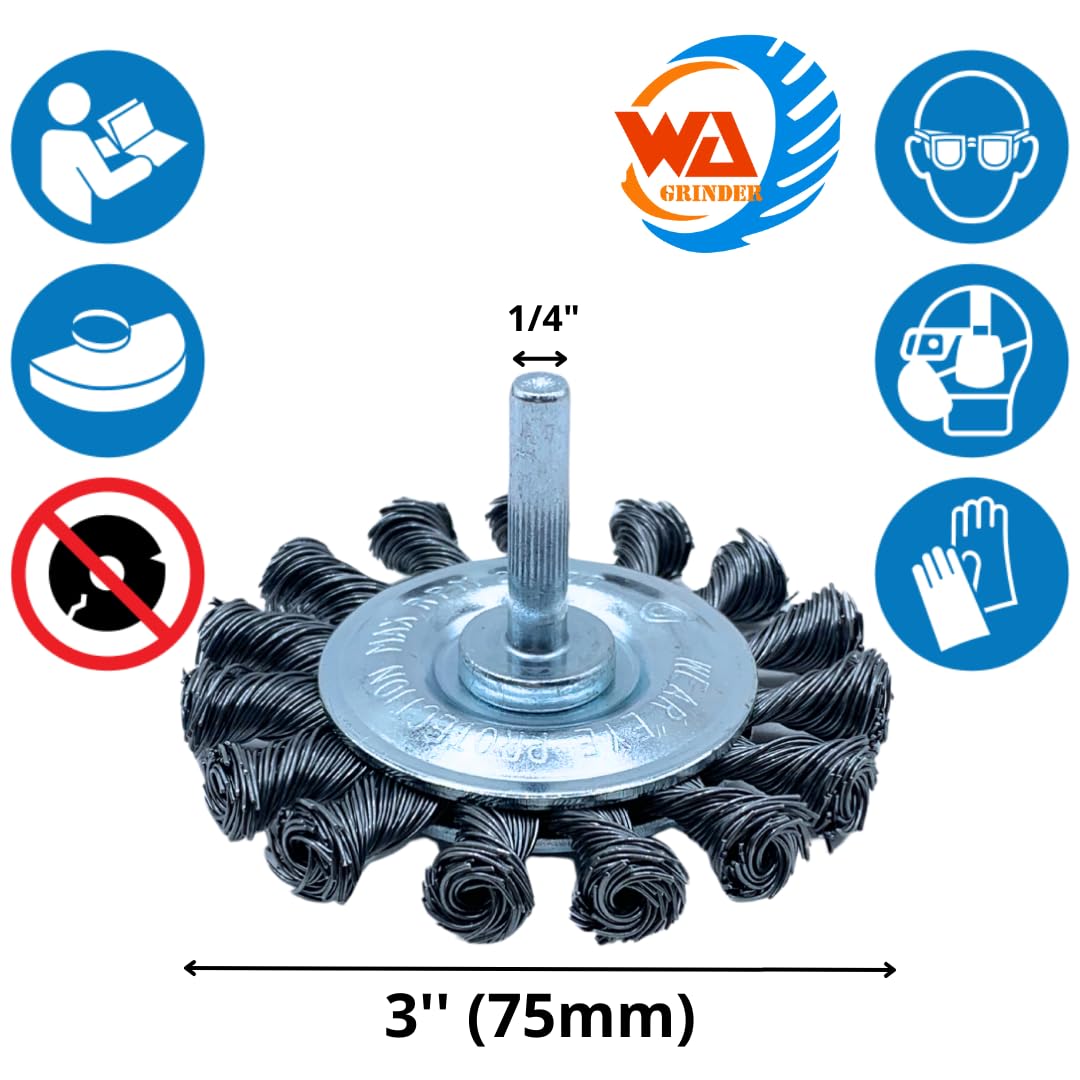 WA GRINDER Brosse métallique torsadée nouée de 7,6 cm pour perceuse, tige de 6,35 mm, 7,6 cm, 1 pièce, gros grain, idéale pour l'élimination de la rouille, de la corrosion, de la peinture et l'ébavurage