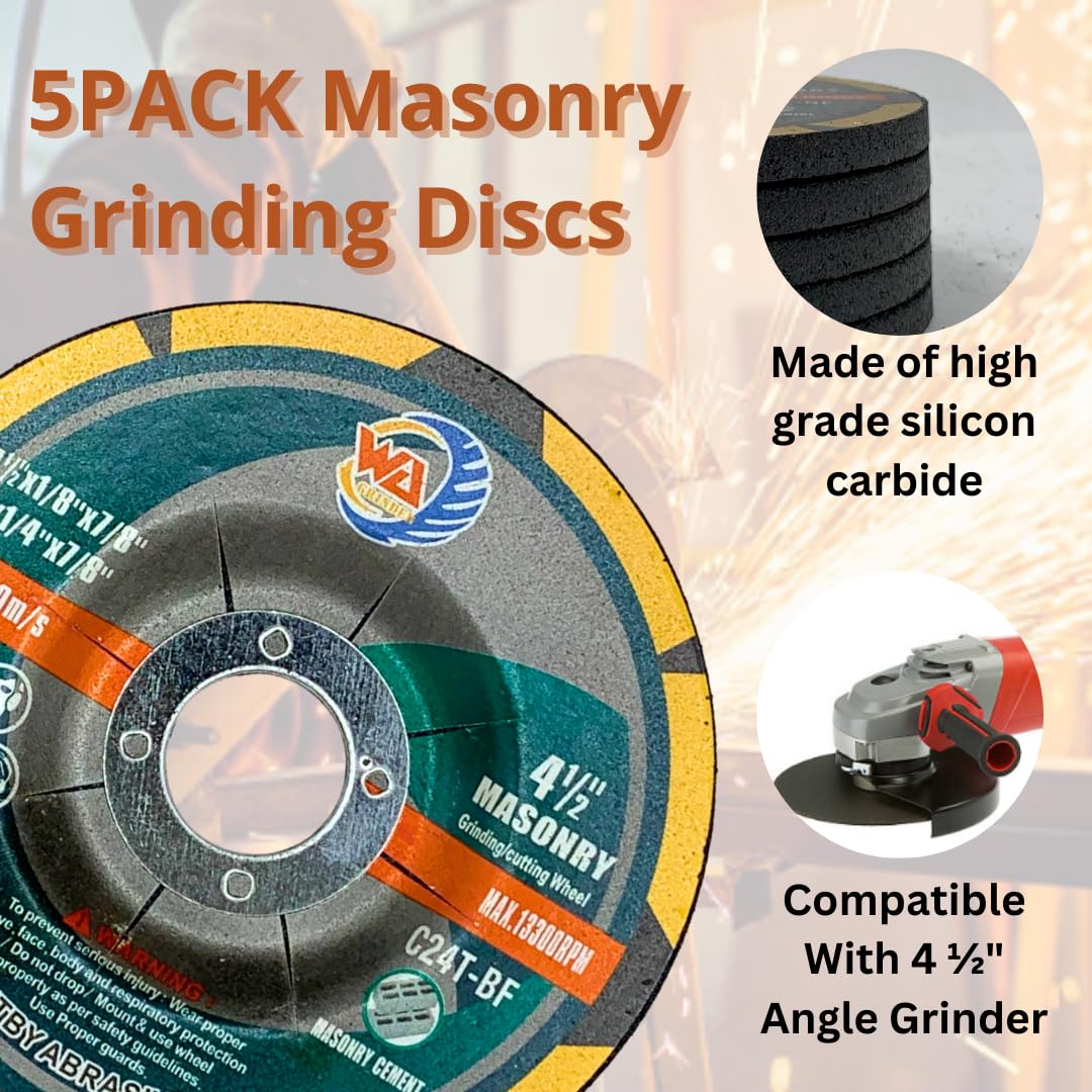 5 PACK 4-1/2" x 1/4" x 7/8" Concrete & Masonry Grinding Wheel