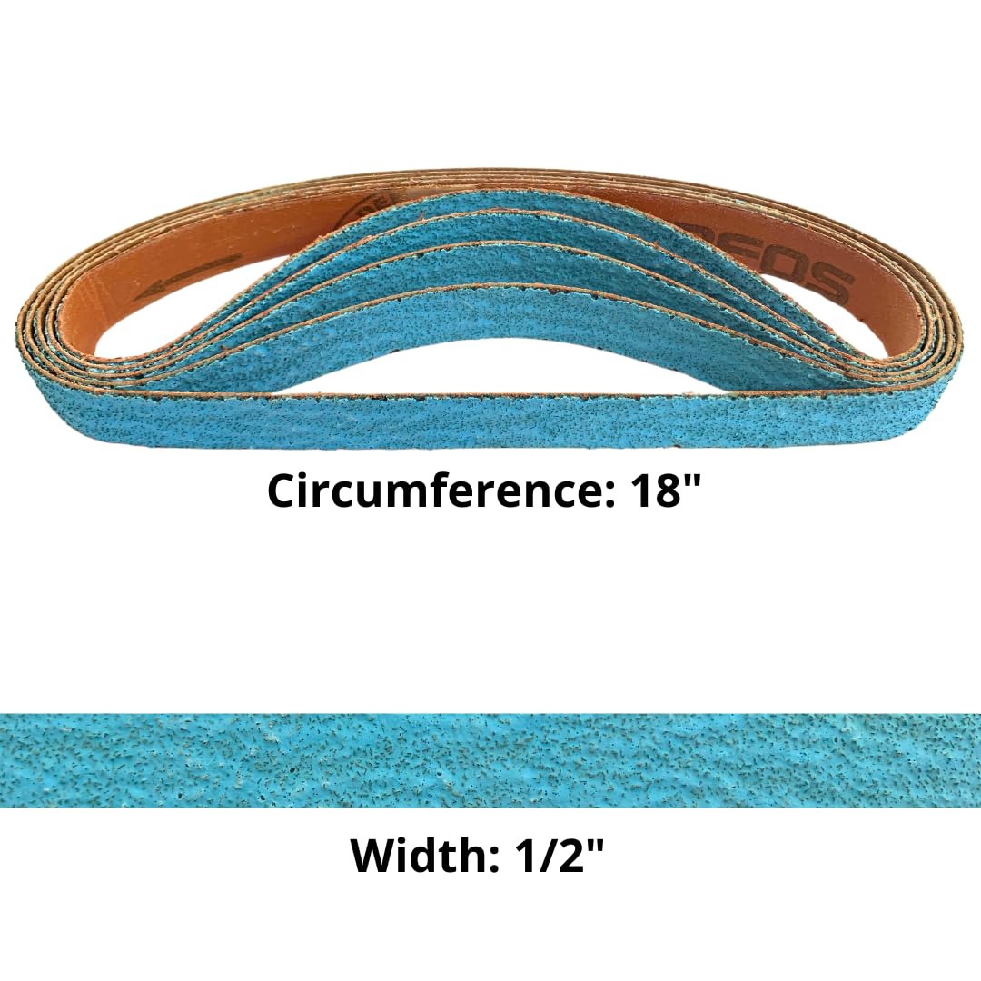 WA PAQUETE DE 10 - Banda de lijado de zirconio premium de 1/2" x 18"