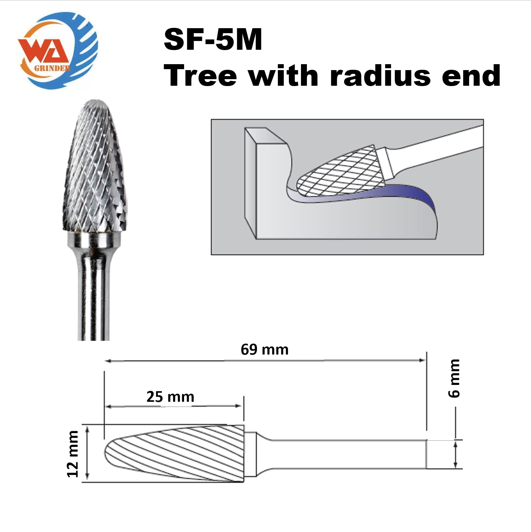 Juego de 5 Fresas Rotativas de Carburo de Tungsteno con Vástago de 1/4'' para Amoladora, Tallado de Metal, Carpintería, Grabado, Pulido, Perforación
