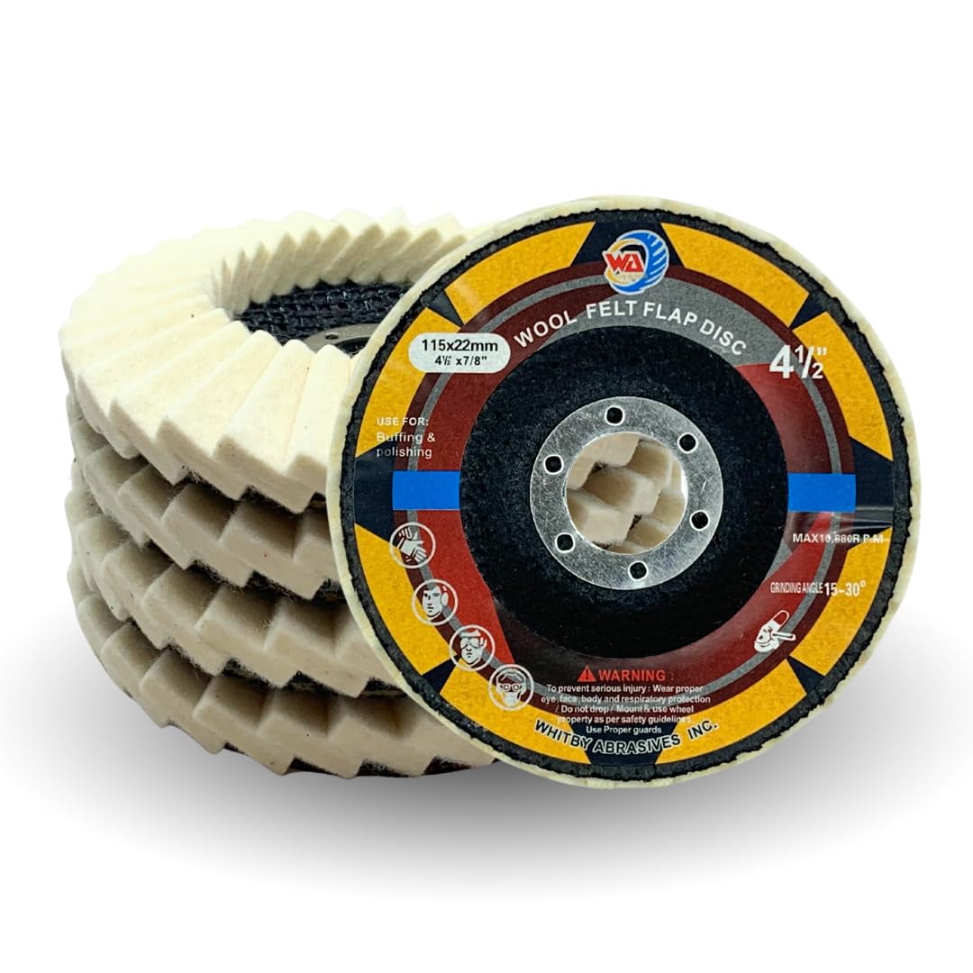 Whitby Abrasives wool felt flap discs for polishing and finishing, 5 pack