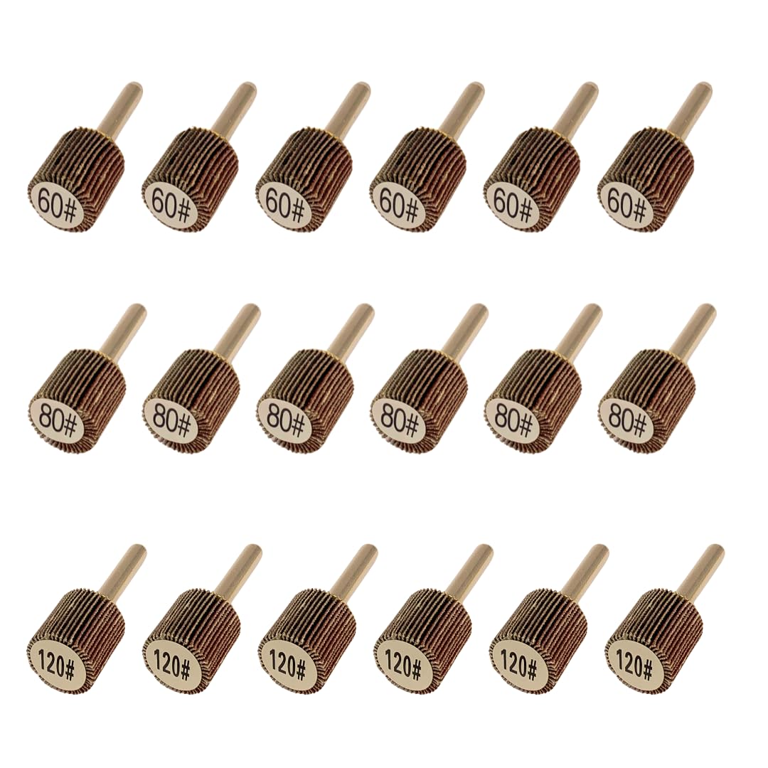 WA 18PAQUETE - Muelas abrasivas de láminas montadas duraderas de alto rendimiento, grano surtido 6x60#, 6x80#, 6x120#, Muelas abrasivas de óxido de aluminio con forma cónica