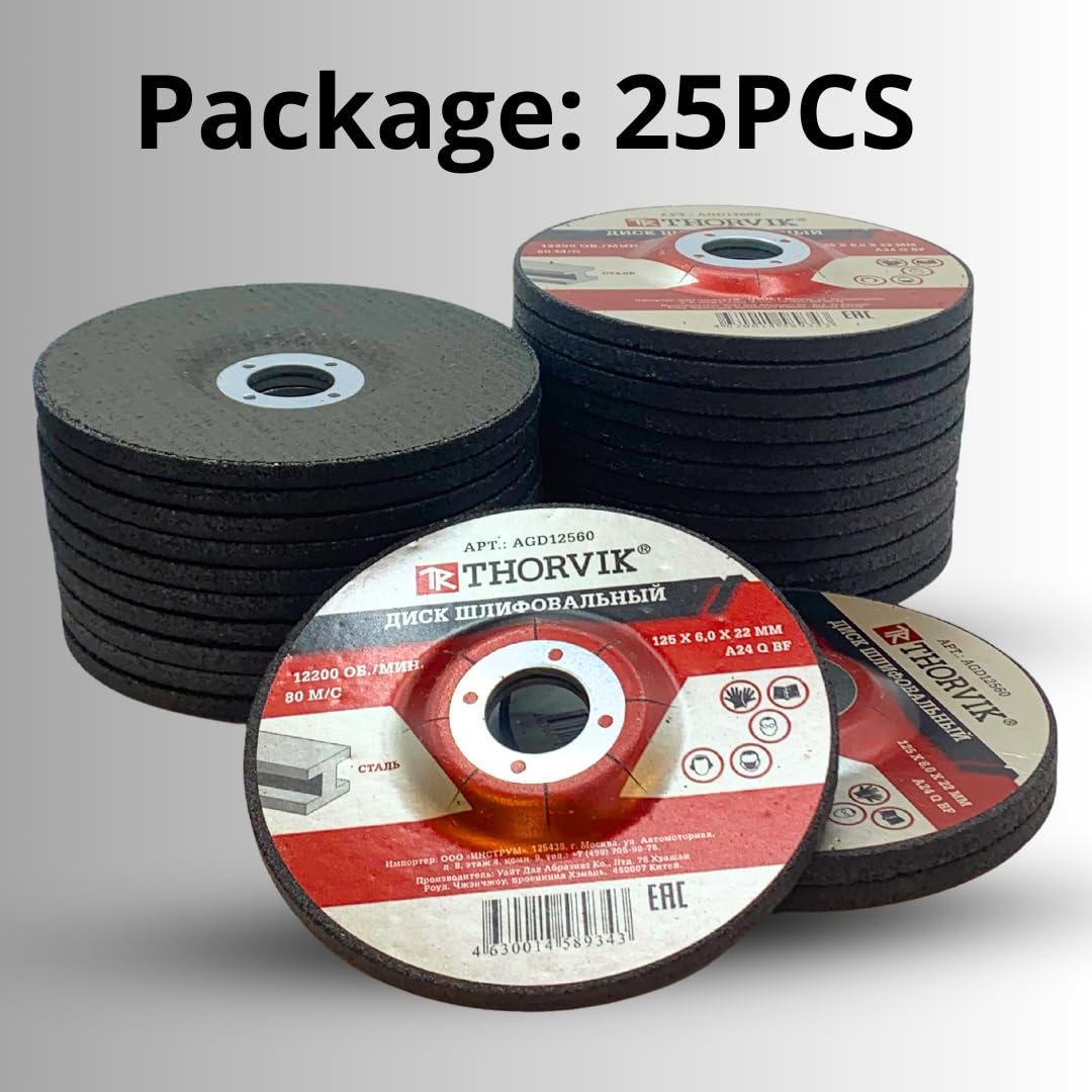 25 PIÈCES - Disque à meuler à moyeu déporté 5''x1/4''x7/8'' pour meuleuse d'angle, disque à tronçonner pour le travail du métal, diamètre 5 pouces, épaisseur 1/4 pouce, alésage 7/8 pouce