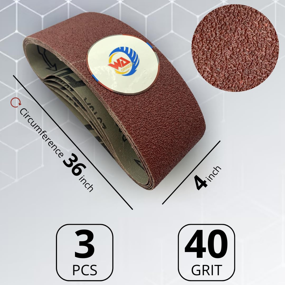 3 PACK 4" x 36" Sanding Belt Aluminum Oxide