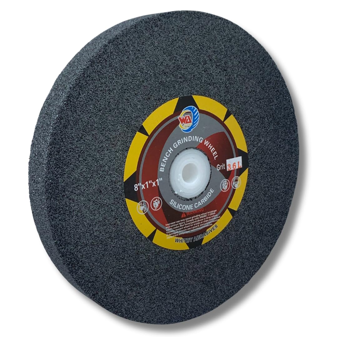 Muela de banco WA de 8", carburo de silicio, vitrificada, eje de 1", grosor de 1" para afilar herramientas de carburo, 8"X1"X1", con ejes ajustables