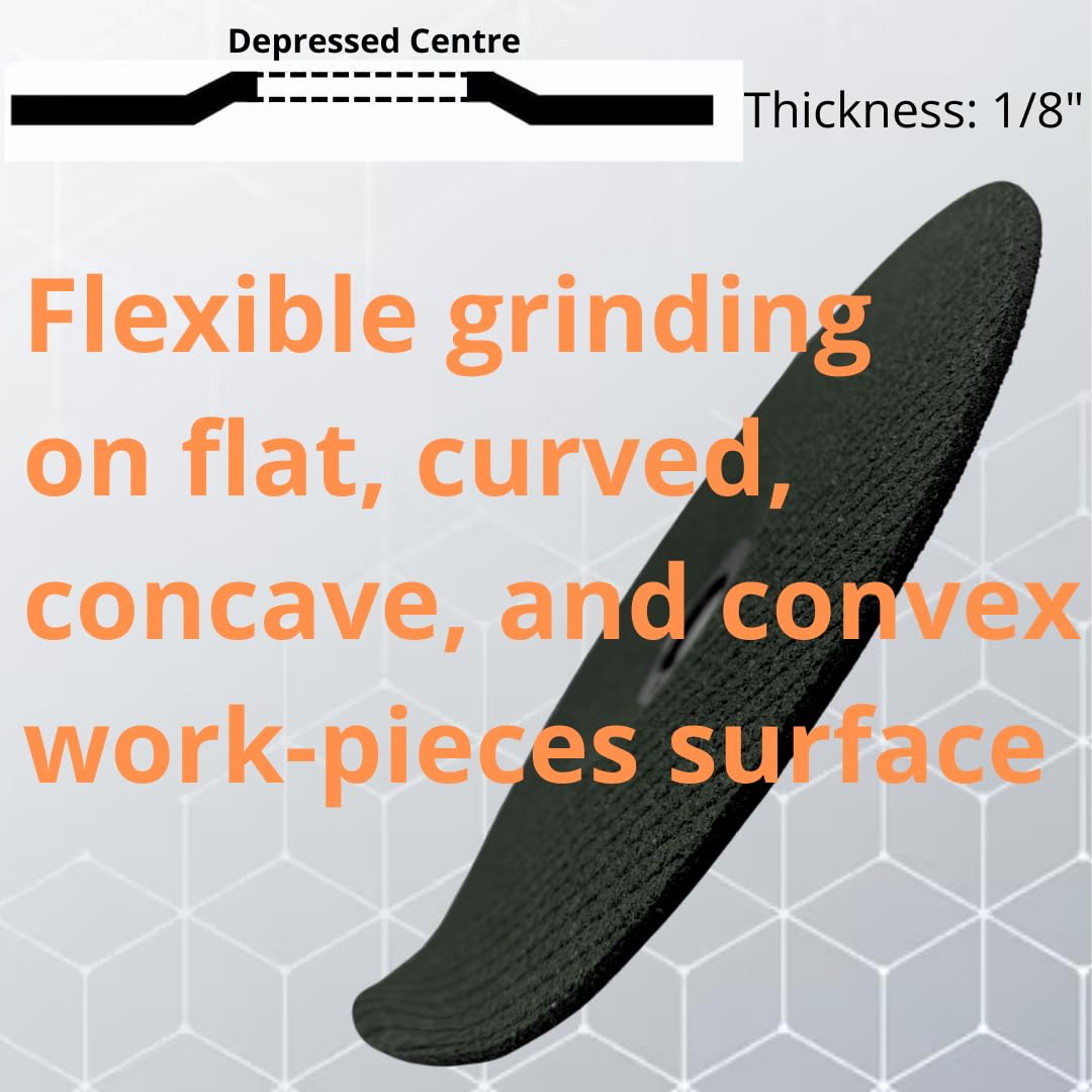 WA PAQUETE DE 10 - Disco de Desbaste Flexible de 5 pulgadas y 46 granos para Metal, Flexibilidad Única Activada por Calor, 5" de Diámetro, 1/8" de Espesor, Eje de 7/8", Centro Deprimido para Amoladora Angular, RPM MÁXIMAS 12200, Grano 46
