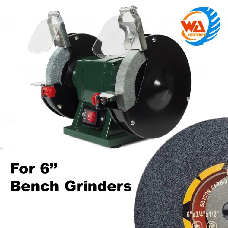Muela de banco vitrificada WA de 6", carburo de silicio, eje de 1/2 pulgada, 3/4 pulgada de grosor para amoladora de banco/pulidora de banco/herramientas eléctricas 6"X3/4"X1/2" *3,560RPM*