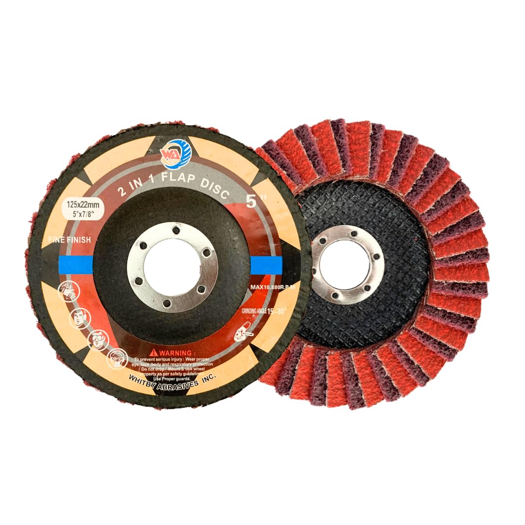 WA 5PACK - Disque à lamelles de conditionnement de surface 5" x 7/8", Disque de ponçage de finition interfolié 2 en 1, Ébavurage/Dérochage/Polissage/Finition en une seule étape, Meule de finition fine pour meuleuse d'angle moyenne T27