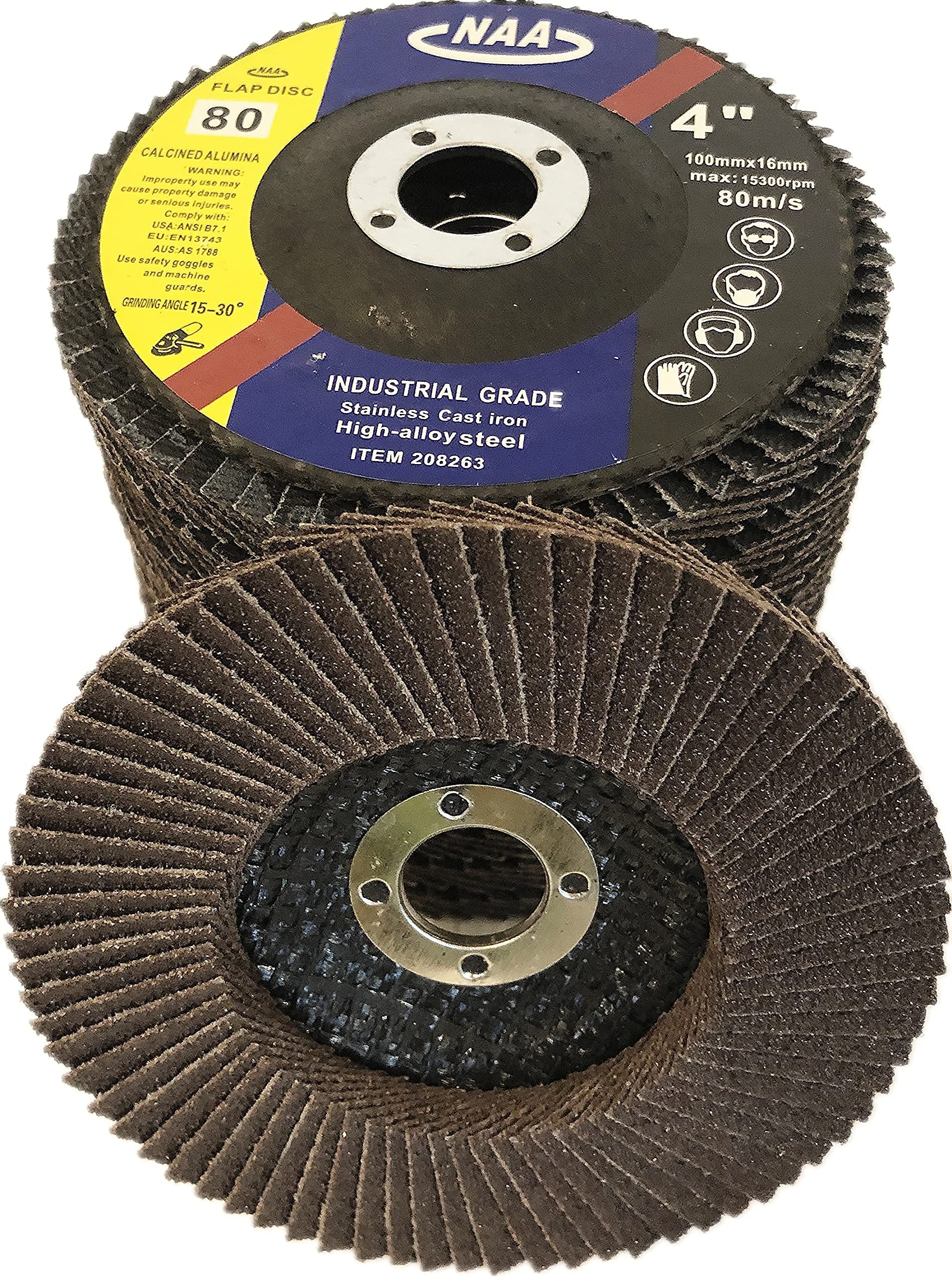 Paquet de 10 - Disques à lamelles haute densité 4" x 5/8" en alumine calcinée grain 40#/60#/80# pour métaux/acier inoxydable/bois