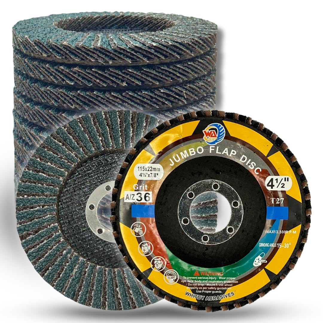 Whitby Abrasives 4-1/2 inch zirconia and aluminum oxide jumbo flap discs, 36 grit, 10 pack