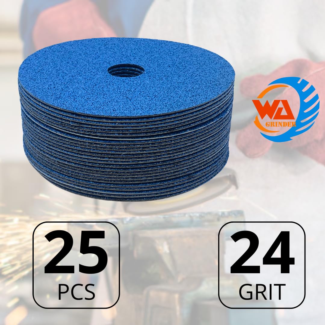 WA 25PACK - Discos de lija de fibra de resina de circonio premium, eje de 7/8'' pulgadas, para madera, metal, aluminio, acero inoxidable, fibra de vidrio, en amoladora angular