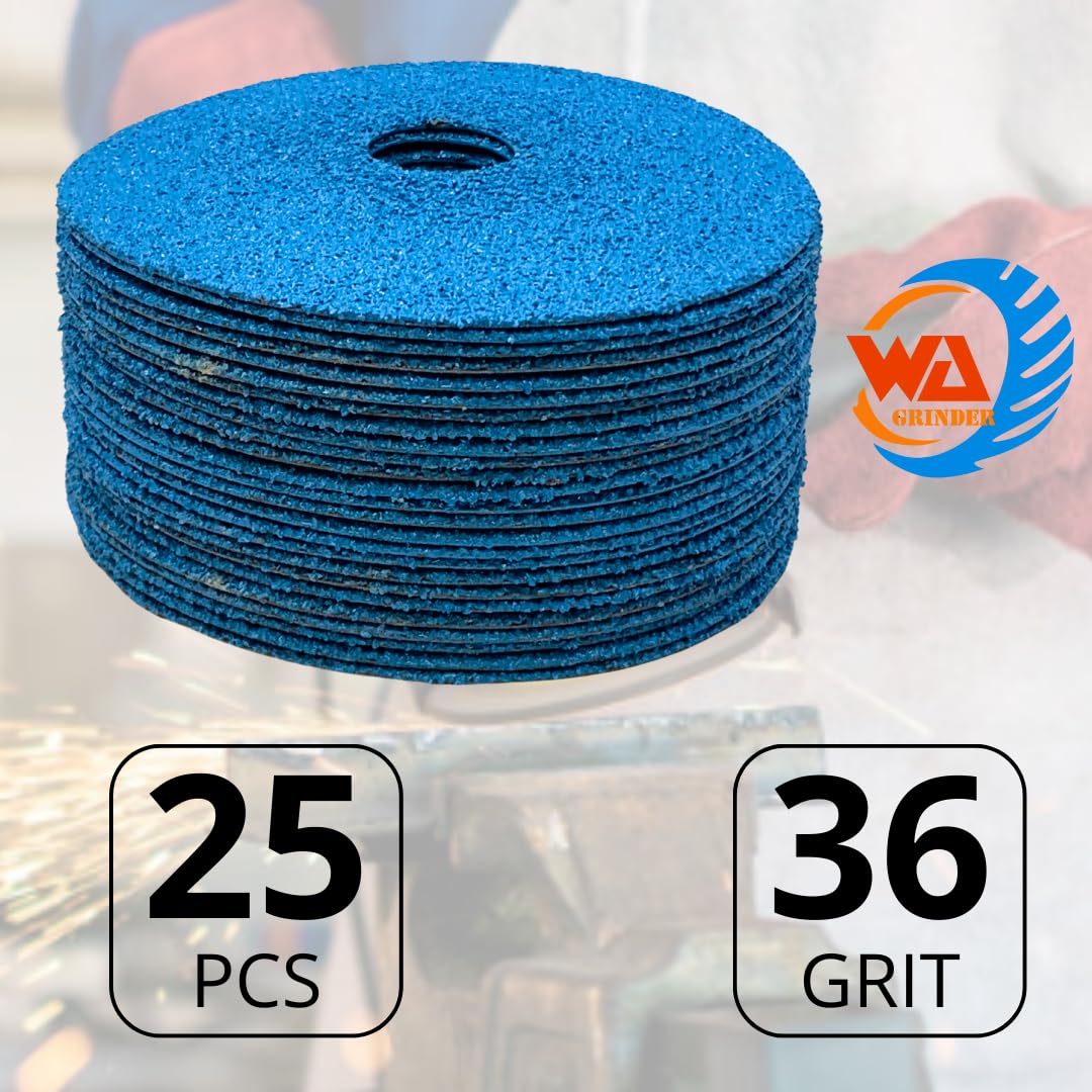 WA 25PACK - Discos de lija de fibra de resina de circonio premium, eje de 7/8'' pulgadas, para madera, metal, aluminio, acero inoxidable, fibra de vidrio, en amoladora angular