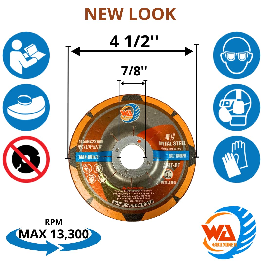 WA 5PCS - Meules à moyeu déporté 4 1/2" x 1/4" x 7/8" pour meuleuse d'angle, disque à tronçonner pour le travail des métaux 4 1/2 pouces de diamètre, 1/4" d'épaisseur, 7/8" d'alésage ***Amélioré***