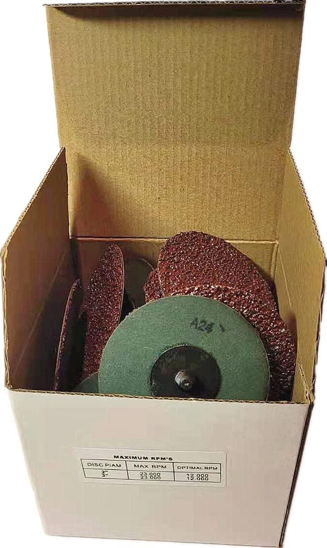 WA 25PACK - Discos de lija y desbaste de fibra de resina de cambio rápido de 3" con cierre de rodillo, tipo R macho