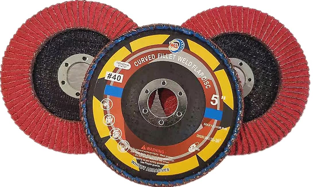WA 3PCS - 5" x7/8" Disque à lamelles céramique VSM pour meulage et ponçage avec bord demi-courbé, grain 40, pour meuleuse d'angle, métal/acier inoxydable, 5 pouces