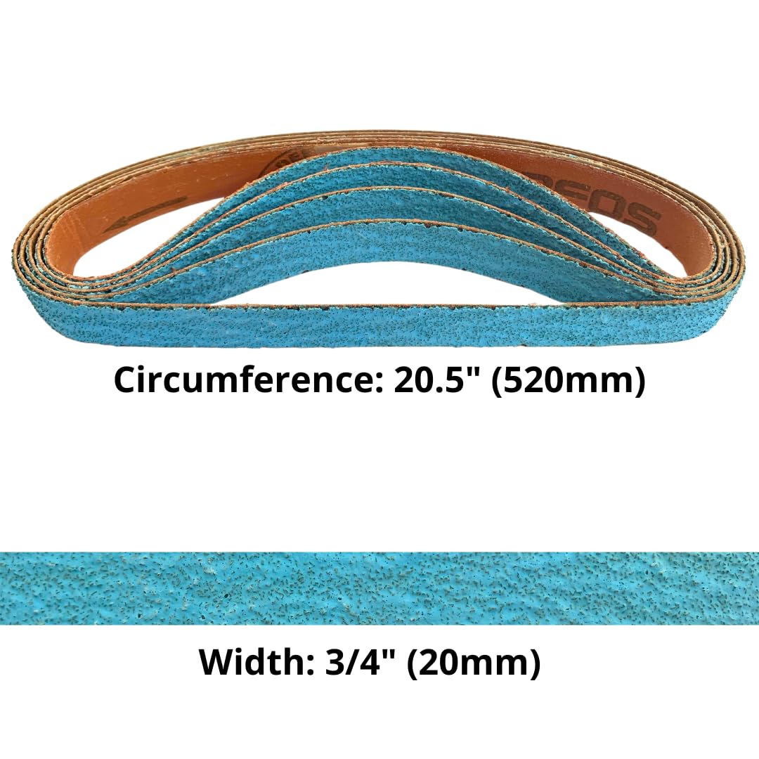 Lot de 10 bandes abrasives en zircon 20x520mm (3/4" x 20-1/2")