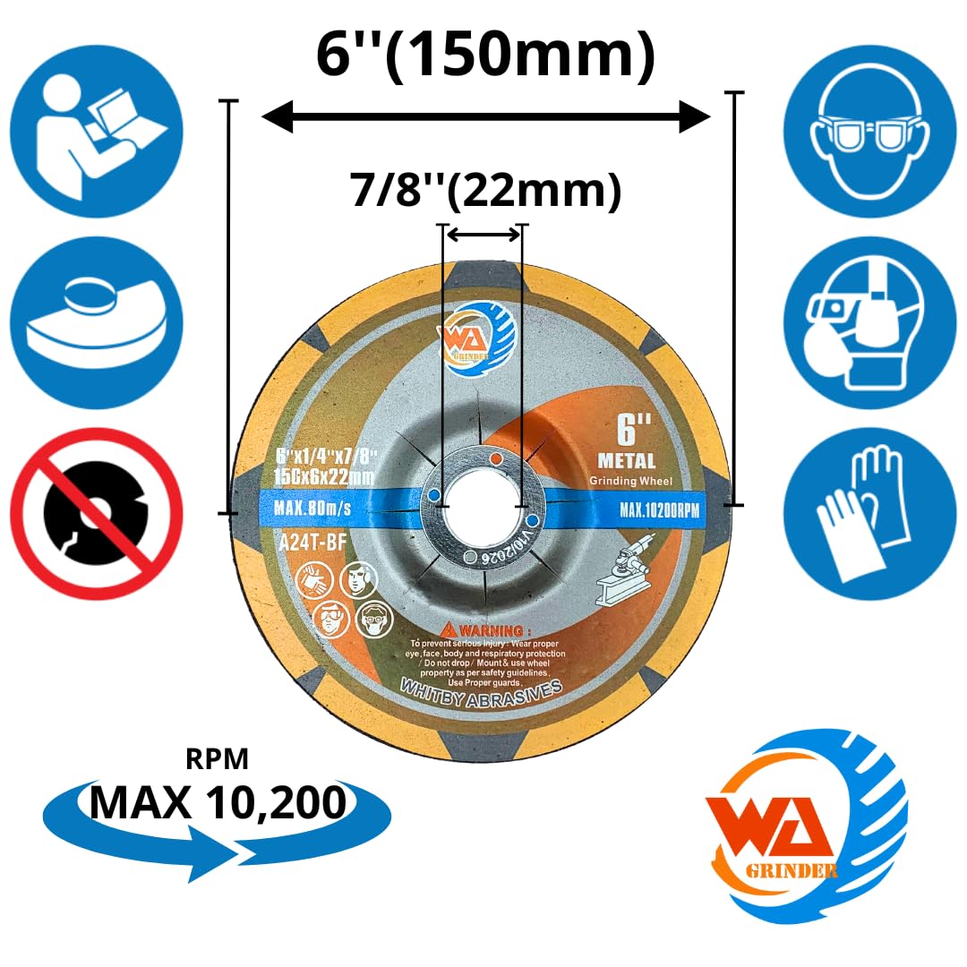 5 PACK 6" x 1/4" x 7/8" Industrial Grade Depressed Center Grinding Wheels for Angle Grinder
