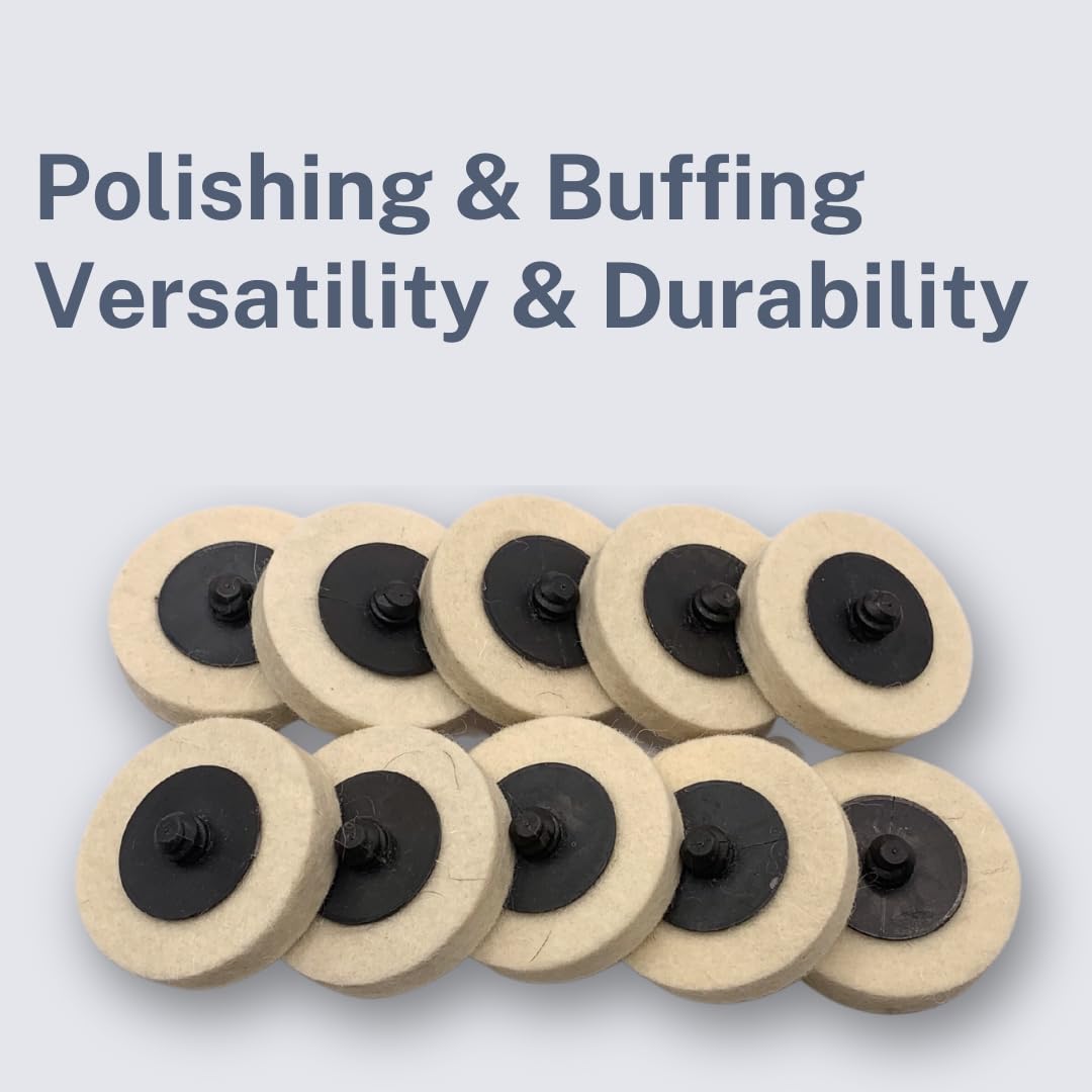 MEULEUSE WA LOT DE 10 - Disque de ponçage en laine de 2 pouces, disque à changement rapide/à verrouillage/mâle de type R en feutre de laine, disques de polissage de surface, avec tige de 1/4 pouce pour perceuse, meuleuse droite, outils rotatifs