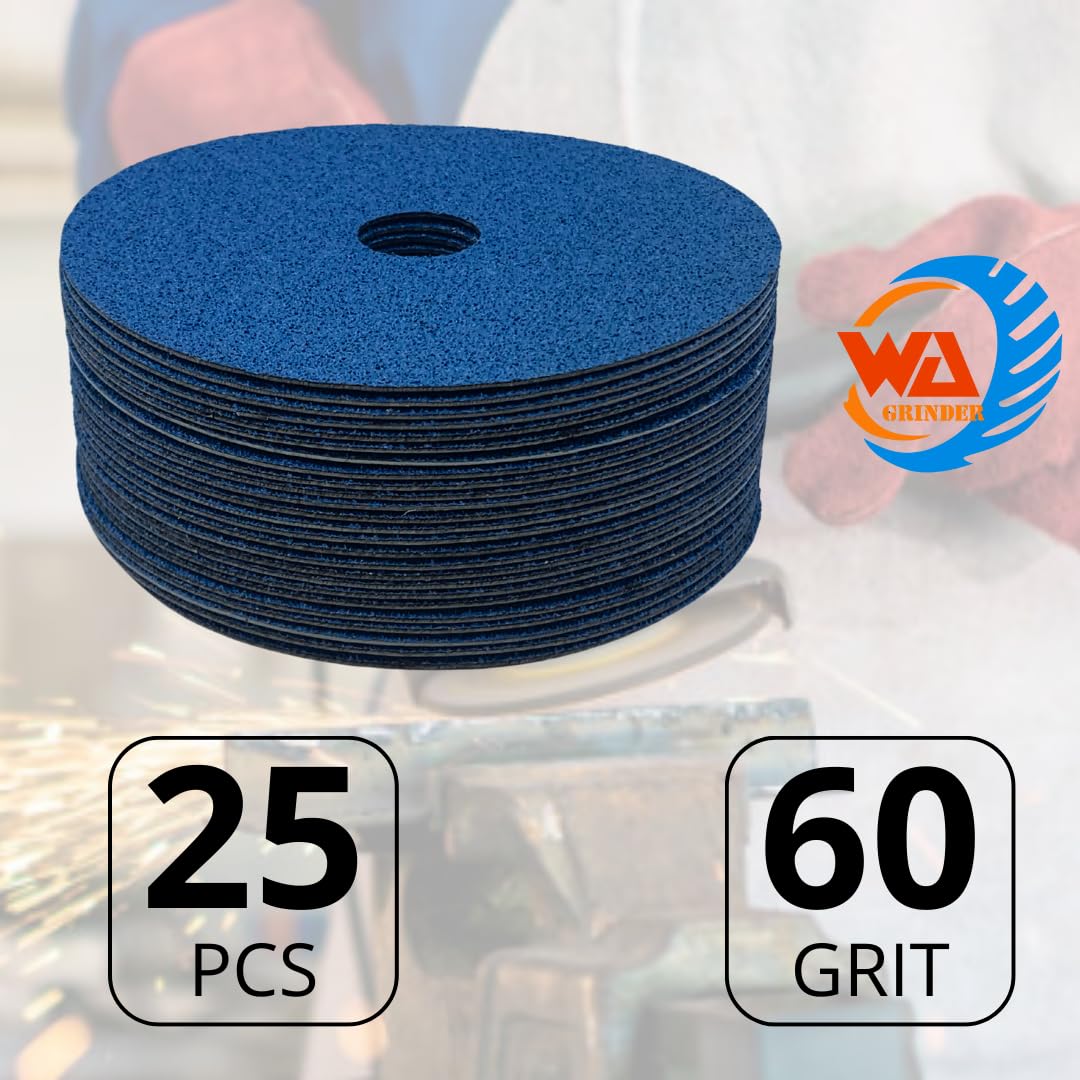 WA 25PACK - Discos de lija de fibra de resina de circonio premium, eje de 7/8'' pulgadas, para madera, metal, aluminio, acero inoxidable, fibra de vidrio, en amoladora angular
