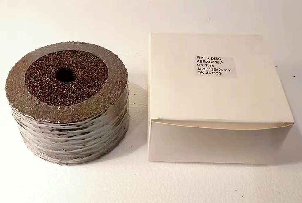 PAQUETE DE 25 - Discos de Fibra de Resina para Lijar y Pulir de 4 1/2" X 7/8" con Grano 16/24/36/50