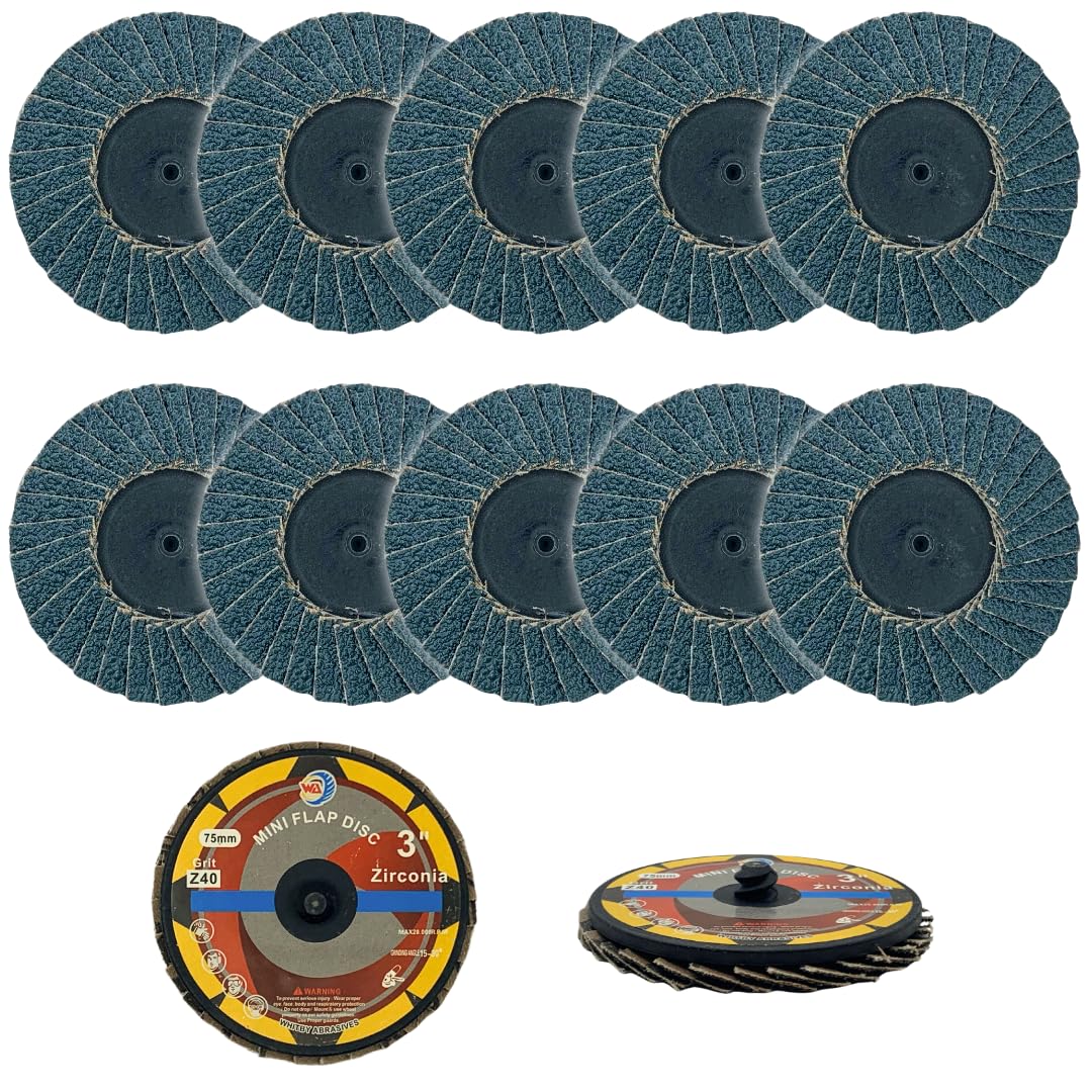 Whitby Abrasives 3 inch roll lock mini zirconia flap discs, 40 grit, 10 pack