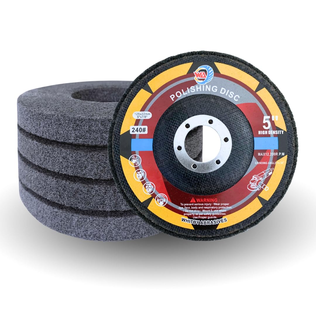WA GRINDER 5PCS - Rueda de pulido de fibra de nailon de 5" x 7/8", Discos de pulido, desbarbado y acabado para amoladora angular, Disco de preparación de superficies para metales y plásticos, Grano 240, Gris