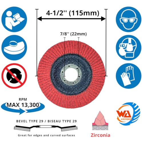 4-1/2" x 7/8" Zirconia Type 29 Flap Discs for Metal & Stainless Steel