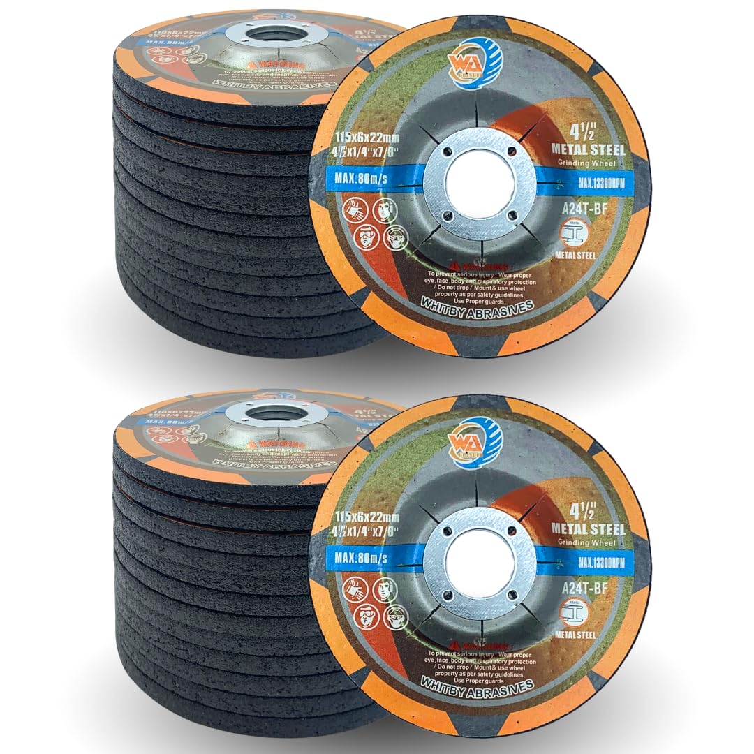 Whitby Abrasives 4-1/2 inch depressed center grinding wheels for metal, black, 25 pack