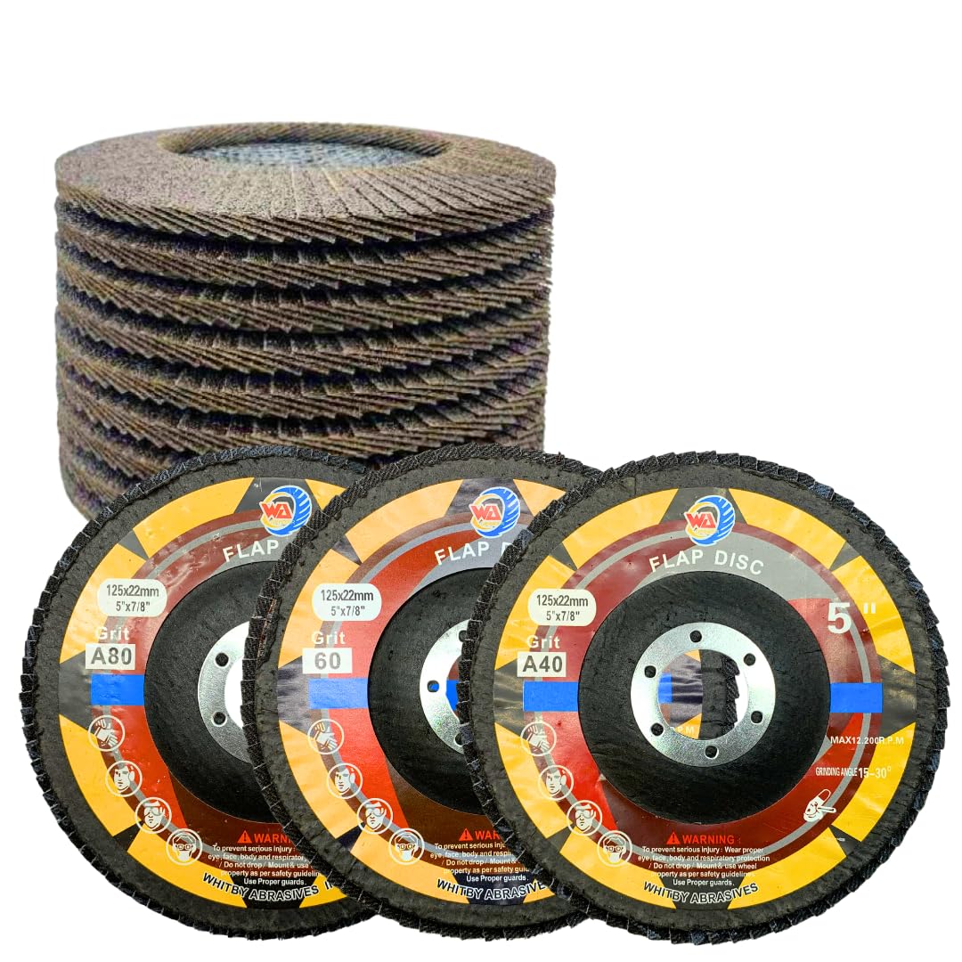 Whitby Abrasives 5 inch assorted grit industrial flap discs, 10 pack