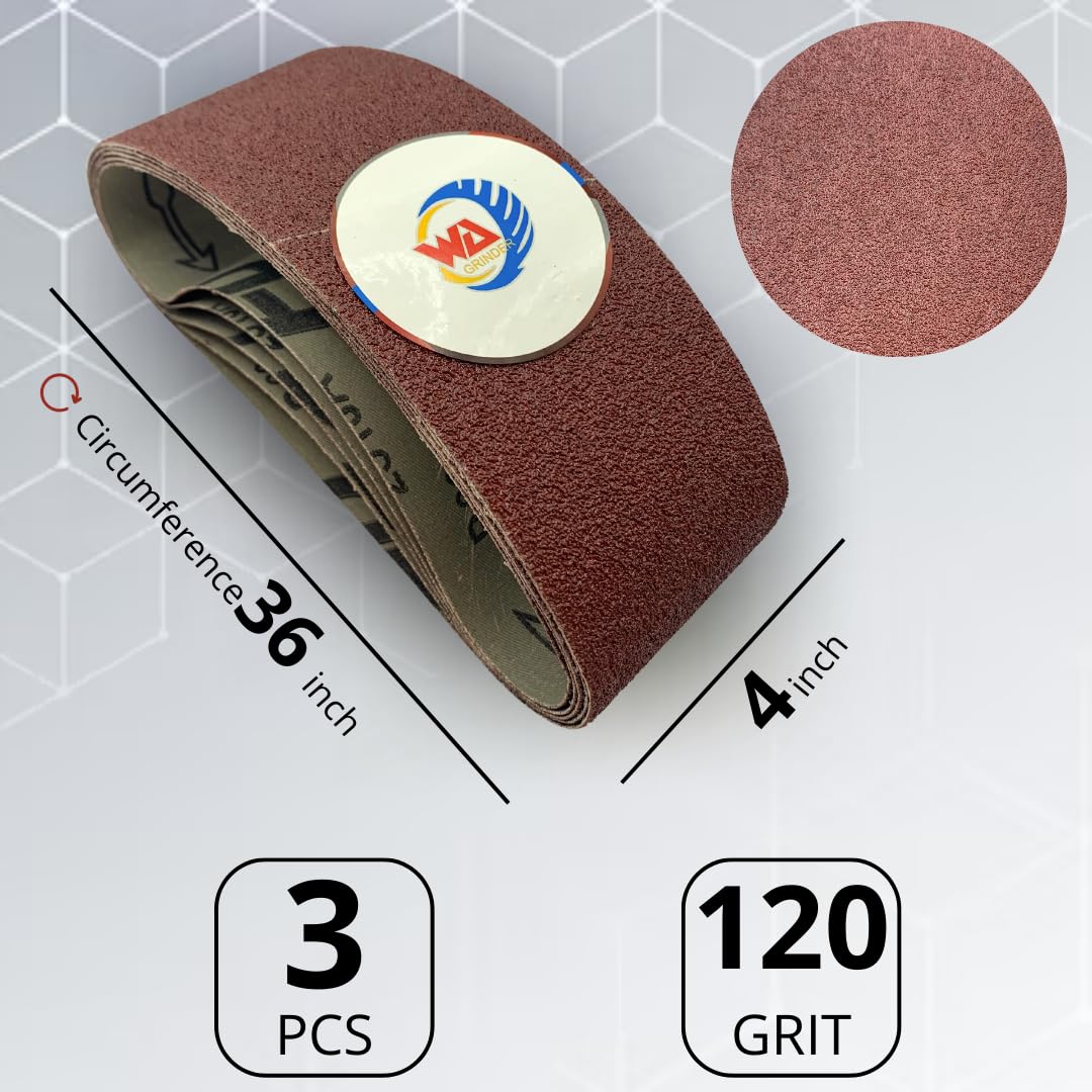 3 PACK 4" x 36" Aluminum Oxide Sanding Belts for Belt Sanders