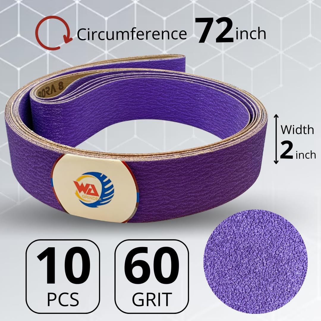 WA 5PCS - 2"x72" Cinta de lija de zirconio/cerámica morada para pulido de metales