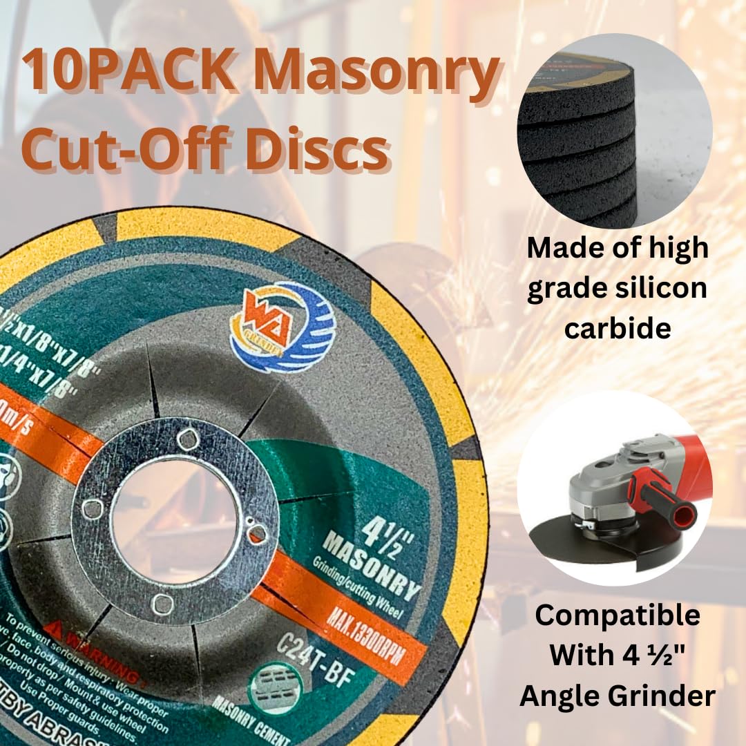 WA GRINDER 10 unidades - Disco abrasivo para hormigón/mampostería de 4 1/2" x 1/8" x 7/8", muela abrasiva de carburo de silicio de centro deprimido para mampostería/hormigón/granito/hierro fundido, T42